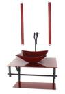 Gabinete de vidro para banheiro 60cm ap cuba retangular vermelho cereja full