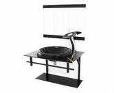 Gabinete de vidro para banheiro ap 60cm com cuba chapeu - mármore preto dourado