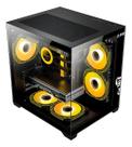 Gabinete Gamer CLANM Night Mid Tower Preto Vidro Temperado Cabe até 7 Ventiladores