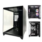Gabinete Gamer Ktrok Cubo Preto Aquario Lateral Frente Vidro