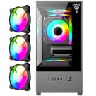 Gabinete Gamer Megalon Clanm Ótima Ventilação Suporta Até 5 Fans Cooler de CPU e Placa-Mãe ATX Mini-ITX Vidro Temperado + 3 Unid Fans Rgb