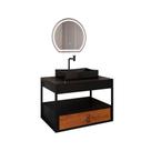 Gabinete Harley com Cuba Torneira Espelho Redondo LED 50cm