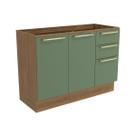 Gabinete p/ Pia Cozinha Balcão Botanic M624 c/ 2 Portas e 3 Gavetas s/Tampo 120cm Nogueira/Verde - Kappesberg