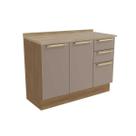 Gabinete p/ Pia Cozinha Balcão c/ Tampo Botanic M624 c/ 3 Gavetas e 2 Portas 120cm Nogueira/Fendi/Nogueira - Kappesberg