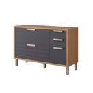 Gabinete p/Pia Cozinha Balcão Eloise c/4 Gavetas e 1 Porta Basculante Riscada c/Tampo 120 cm Freijo/Titanium - MGM