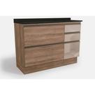 Gabinete p/ Pia Cozinha Balcão Maxxi c/ Tampo G747 c/ 1 Porta e 4 Gavetas c/ Vidro 120cm Nogal/Preto Brilho - Kappesberg