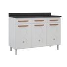 Gabinete p/Pia Cozinha Balcão Mirage New Aço 3 Portas e 3 Gavetas c/Tampo 120cm Branco - Telasul