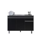 Gabinete P/ Pia de Inox 120cm Preto 3 Portas 1 Gaveta S/ Tampo