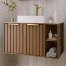 Gabinete para Banheiro 80cm com 2 Portas 2 Nichos e Cuba de Sobrepor Noruega Marrom/Freijó Gabinete para Banheiro 80cm com 2 Portas 2 Nichos e Cuba de Sobrepor Noruega Marrom/Freijó