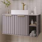 Gabinete para Banheiro 80cm com 2 Portas 2 Nichos e Cuba de Sobrepor Noruega