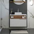 Gabinete para Banheiro com Cuba 80cm 1 Porta Jasper Branco/Itapuã