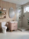 Gabinete para Banheiro com Cuba e Espelho Organico 60cm Retro Mdf Rosa Milano - On Móveis