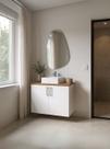 Gabinete para Banheiro com Cuba e Espelho Organico 80cm Mdf Freijo com Branco Paris - On Móveis