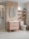 Gabinete para Banheiro com Cuba e Espelho Organico 80cm Retro Mdf Rosa Milano - On Móveis