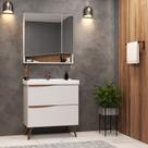 Gabinete para banheiro com pés 02 gavetas com lavatório e armário 80cm Lille Móveis Bosi