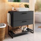 Gabinete Para Banheiro Com Porta Basculante e Cuba 80 cm