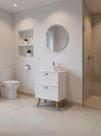 Gabinete para Banheiro com Tampo Cuba e Espelho Redondo 60cm Retro Mdf Branco Milano - On Móveis