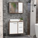 Gabinete para Banheiro com Tampo de Vidro Cuba de Sobrepor e Espelheira 60cm Turin Branco/Avelato Gabinete para Banheiro com Tampo de Vidro Cuba de Sobrepor e Espelheira 60cm Turin Branco/Avelato