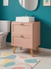 Gabinete para Banheiro com Tampo e Cuba 60cm Retro Mdf Rosa Milano - On Móveis Gabinete para Banheiro com Tampo e Cuba 60cm Retro Mdf Rosa Milano - On Móveis