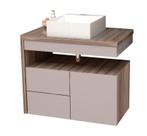Gabinete Para Banheiro IAM 100% Mdf com Tampo de Vidro Sem Puxadores Externos 2 Gavetas Com Corrediças Telescópicas Com Amortecedor Cor Nude/Tamarind
