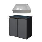Gabinete Para Banheiro Preto Aço Umbu Tampo Vidro Com Cuba Prisma Base Cozimax