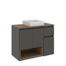 Gabinete para Banheiro Suspenso 80cm com Cuba 3 Portas 1 Gaveta Aurora BL9240MA30 Cor Mel/Grafite - FAEMA Móveis