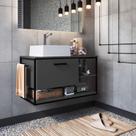 Gabinete Para Banheiro Suspenso com Cuba 80cm P1007 Placa e Ponto Grafite Gabinete Para Banheiro Suspenso com Cuba 80cm P1007 Placa e Ponto Grafite