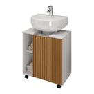 Gabinete Pequin com 1 Porta Prateleira e Nichos para Organização do Banheiro com Design Moderno Branco Ripado