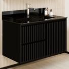 Gabinete Ripado Vision 80cm Preto com Bancada de Vidro