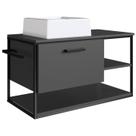 Gabinete Suspenso Banheiro 80 cm Com Cuba Preto Grafite P1007 PP Gabinete Suspenso Banheiro 80 cm Com Cuba Preto Grafite P1007 PP