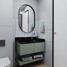 Gabinete/Toucador para Banheiro 80cm Melissa com Cuba Esculpida em Porcelanato Verde/Pistache