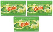 Gain Dryer Sheets Original Scent, 34 folhas, pacote com 3