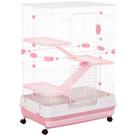 Gaiola para Pequenos Animais PawHut 4 Níveis Rosa com Rodas
