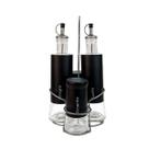 Galheteiro Porta Temperos Condimento 4 Peças Bico Dosador Preto Inox Vidro Azeite Vinagre Temperar Alimentos