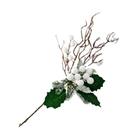 Galho decorativo bolinhas brancas com folhas verdes