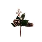 Galho Natal Pick Nevado Folhagens Pinhas e Berries Branco 18cm - Magizi