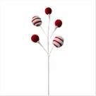 Galho Pick Arvore de Natal Bolas Candy Vermelho Branco 63cm