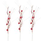 Galho Pick Natalino Bolas Glitter Vermelho Branco 70cm 3UN