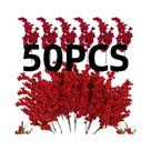Galhos De Frutas Vermelhas 50un. - Hastes Artificiais Premium De Microfibra Para Artesanato DIY,