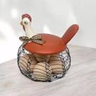 Galinha com Cesto de Arame para Ovos Elegance Ferrugem