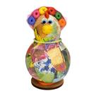 Galinha Decorativa em Cabaça com Bobs e Lenço de Tecido 13 a 15cm