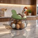Galinha Verde Ceramica Cesto de Arame Porta Ovos Elegance