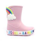 Galocha Infantil Feminina Plugt Rosa Glitter Bota Impermeável com Nuvem e ArcoÍris, Confortável e Estilosa