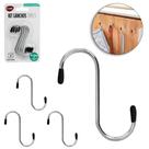 Gancho ''s'' de metal / aco com ponta emborrachada com 4 pecas 8cm