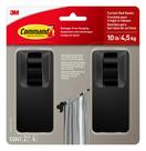 Ganchos de haste de cortina Command 10 libras, preto fosco, 2 ganchos, 4 tiras