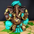 Ganesha com turbante turqueza 20cm