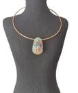 Gargantilha Aro Metal Dourado com Maxi Pingente Mozaico Colorido