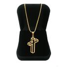 Gargantilha Colar Feminino Folheado a Ouro 18 k Pingente Cruz Crucifixo Vazada 3D