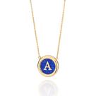 Gargantilha corrente rommanel banhado ouro 18k feminino pingente letra inicial nome cristal redondo azul 50cm 45cm 532486