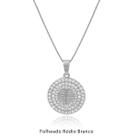 Gargantilha Medalha Cravejada Zircônias com Cruz Folheado Ródio Branco Gargantilha Medalha Cravejada Zircônias com Cruz Folheado Ródio Branco